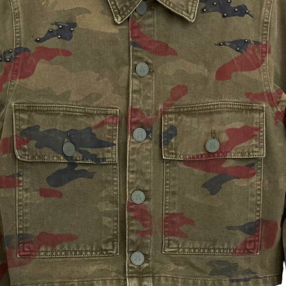 Vintage 90s Y2K JOHN JOHN Camouflage Camo Crop Denim Cargo Utility Jacket Olive - Picture 4 of 12